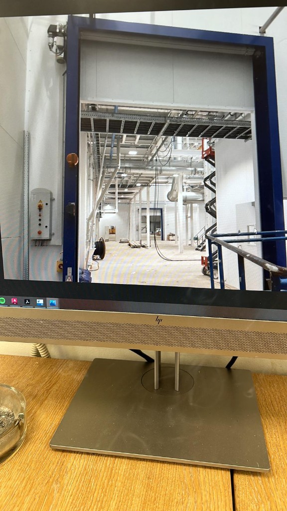 Site monitor showing progress of interior fit-out at Navara Mill