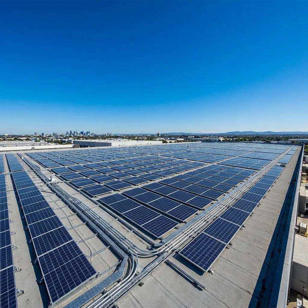 Commercial rooftop solar array installation