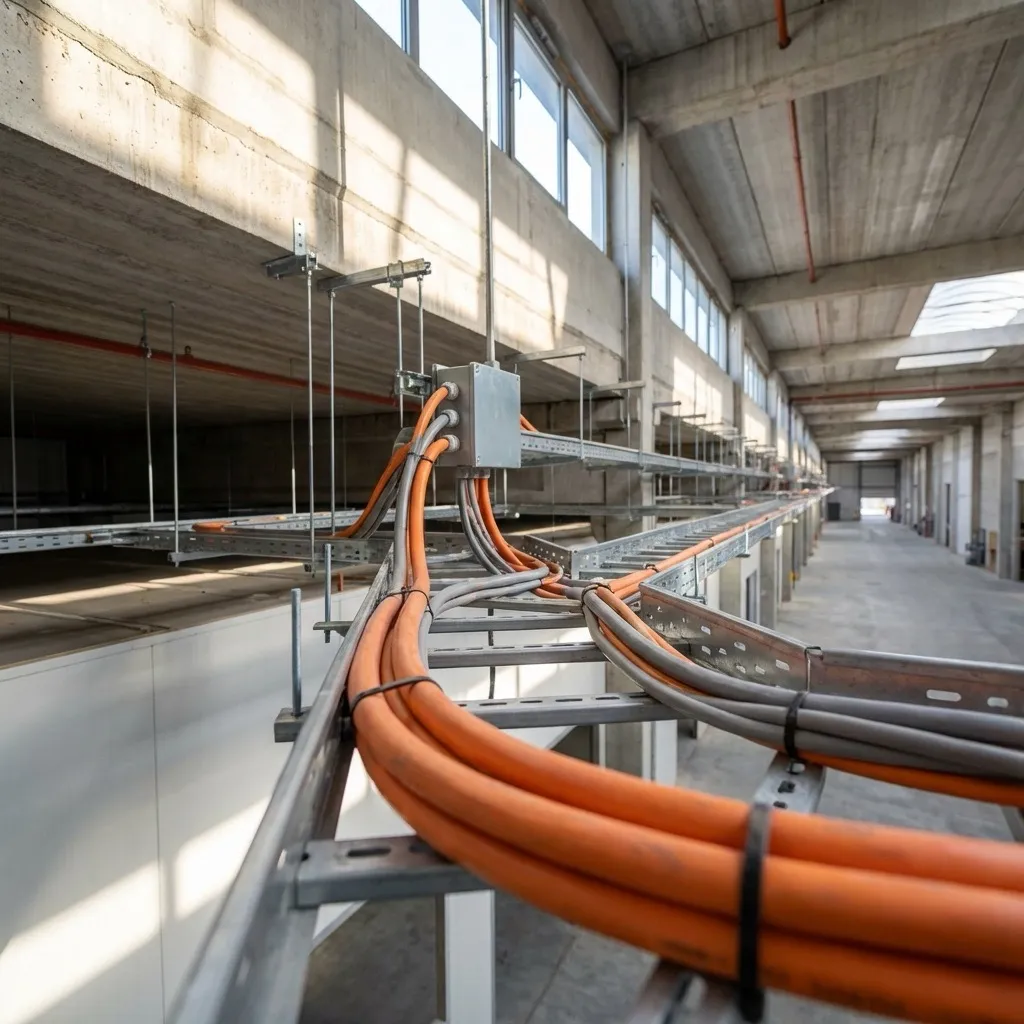 Cable containment and power distribution routes in an industrial facility